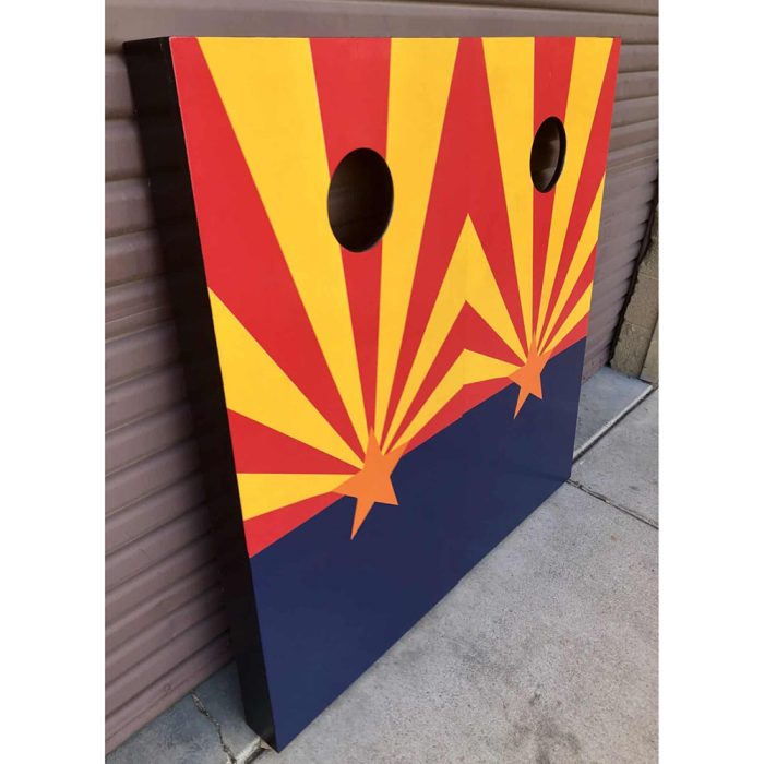 Arizona Love cornhole board in natural light
