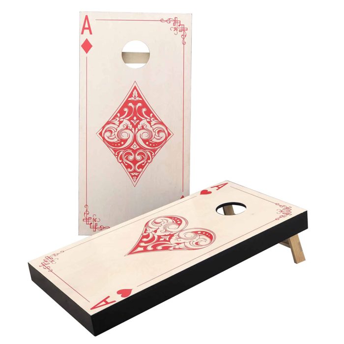 Ace of Diamonds / Ace of Hearts Cornhole Board set on white background