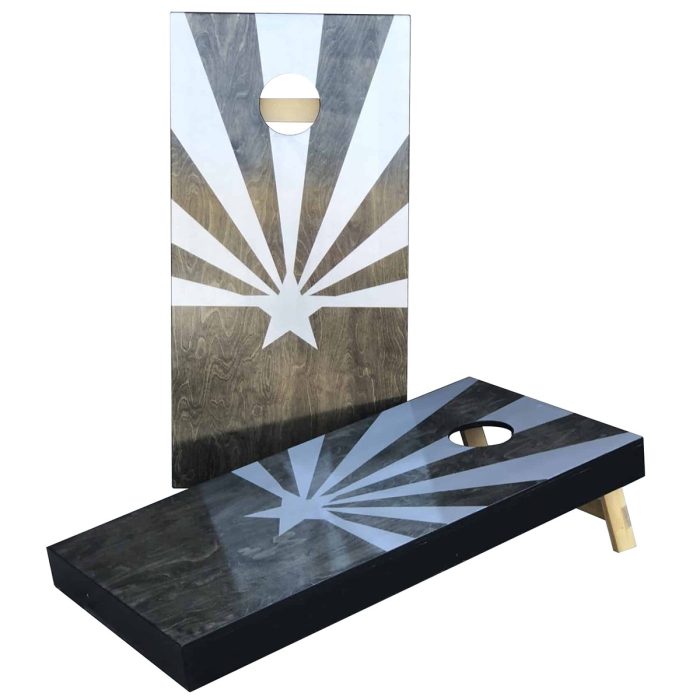 Arizona Flag Onyx Metallic cornhole board on white background