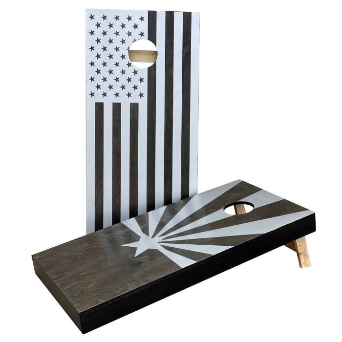 Arizona US Flag Onyx Metallic cornhole board on white background
