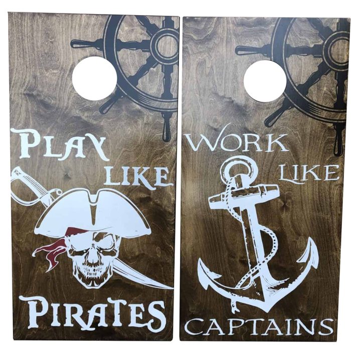 Captains and Pirates cornhole board on white background