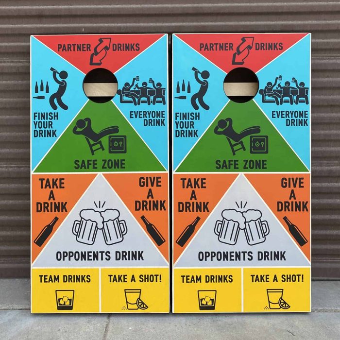 Classic Drinking Cornhole Game Board with garage background