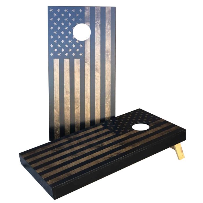 Classic Walnut American Flag cornhole board on white background