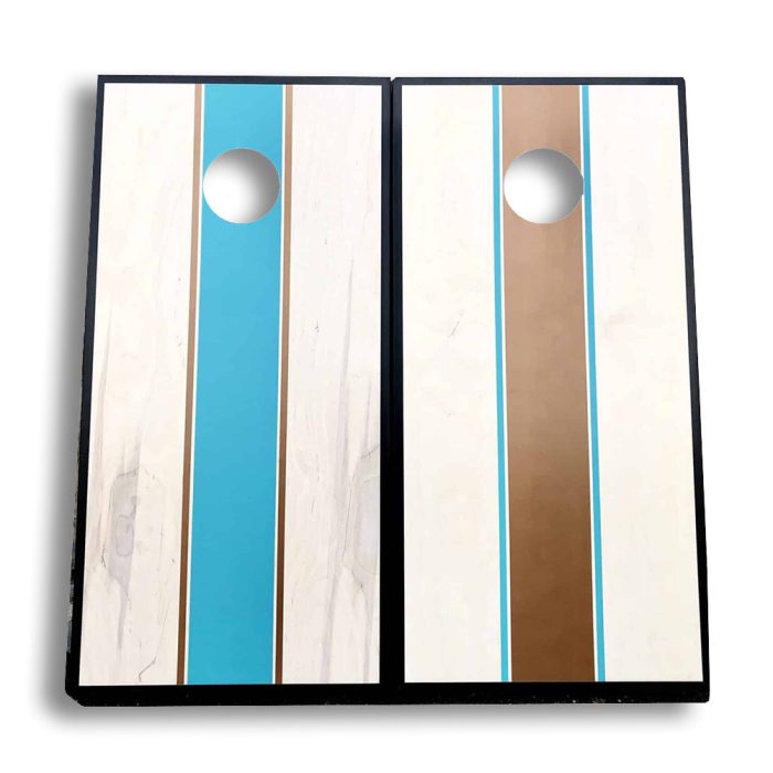 Classy Bronze and Turquoise cornhole board on white background