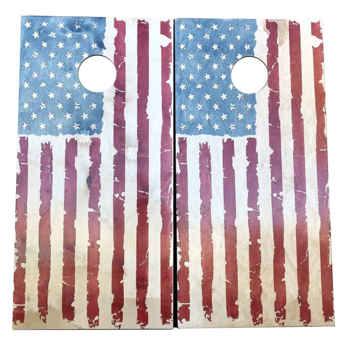 Full Color Distressed Flag cornhole board on white background