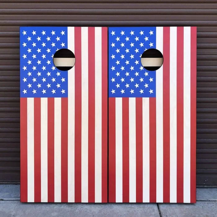 Full Color US Flag cornhole board in natural light