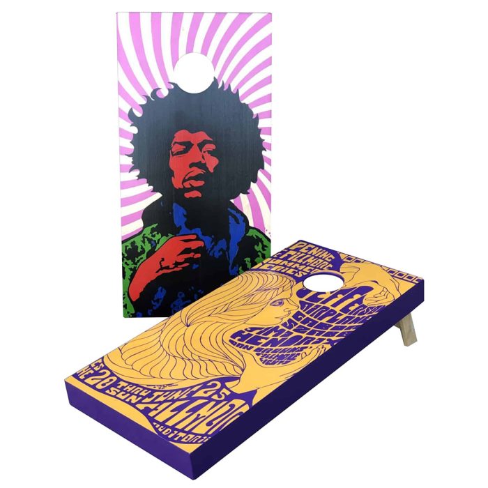 Hendrix and The Fillmore cornhole board on white background