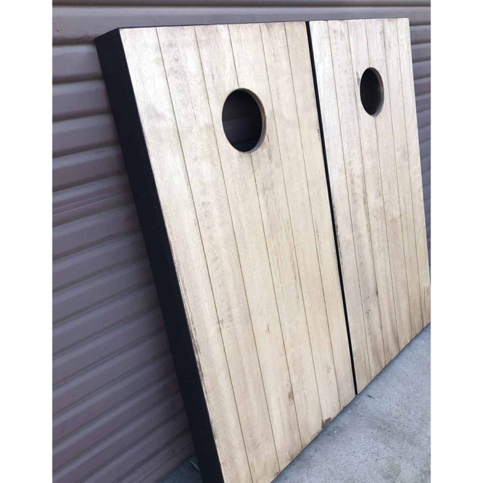 Panel Barn Wood cornhole board side view