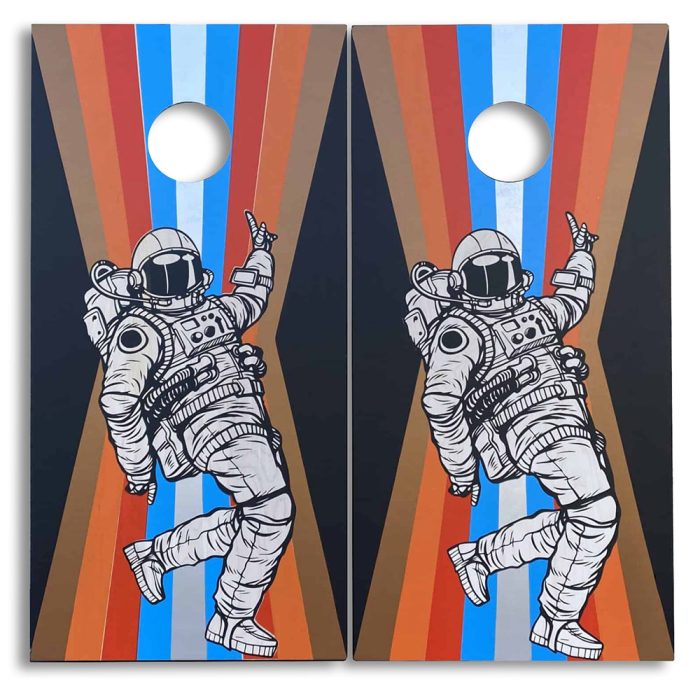 Space Walk cornhole board on white background