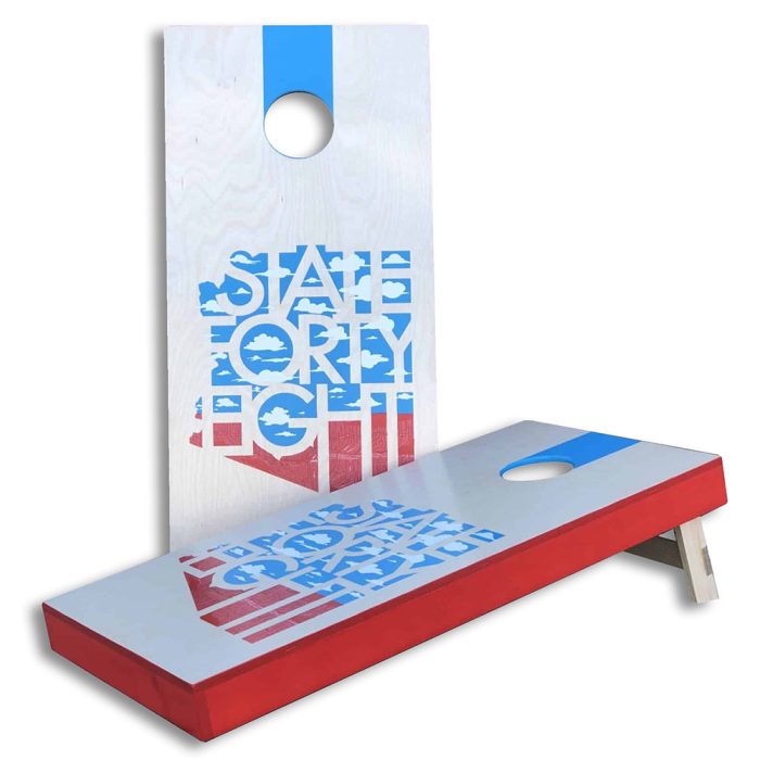 State Forty Eight Canyon and Clouds cornhole board on white background
