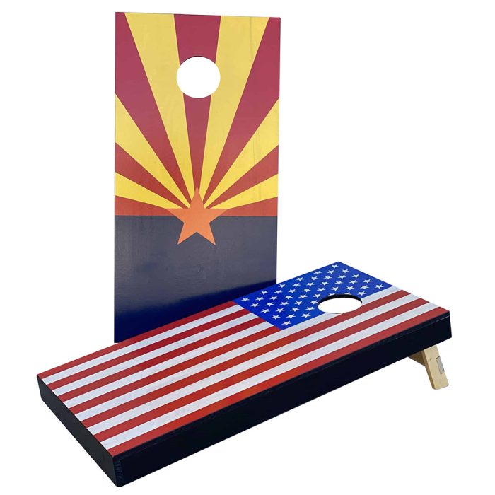 Arizona Flag and USA Flag designs on each cornhole board