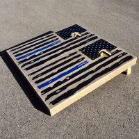 Walnut Thin Blue Line Distressed Flag Cornhole Boards - Image 4