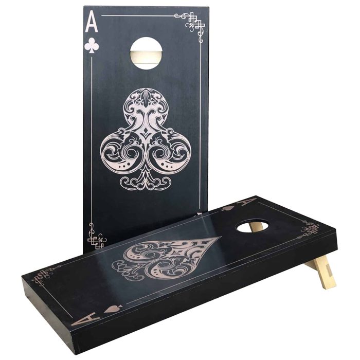 Ace of Spades / Ace of Clubs Cornhole Board set on white background