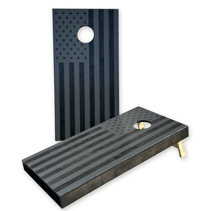 Ghosted US Flag Cornhole Boards on white background